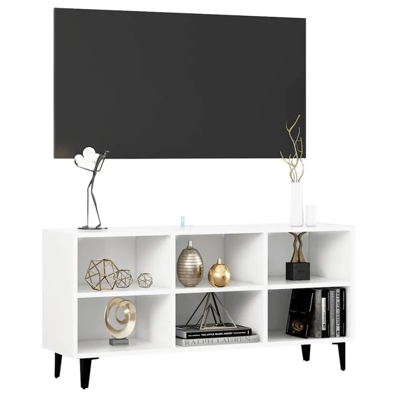 TV spintelė su metalinėmis kojelėmis, balta, 103,5x30x50cm