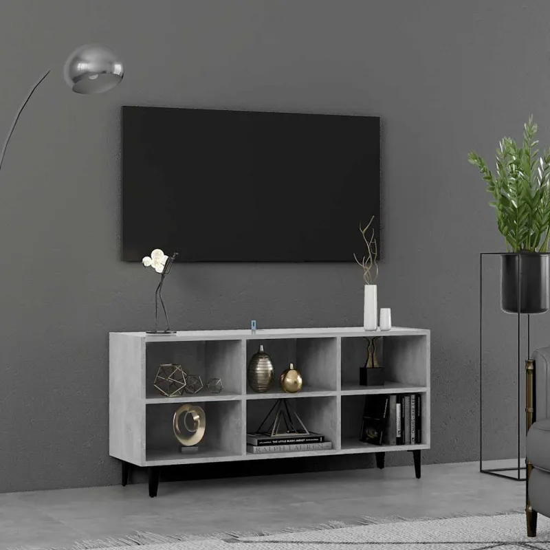 TV spintelė su metalinėmis kojelėmis, pilka, 103,5x30x50cm