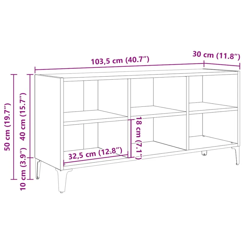 TV spintelė su metalinėmis kojelėmis, pilka, 103,5x30x50cm