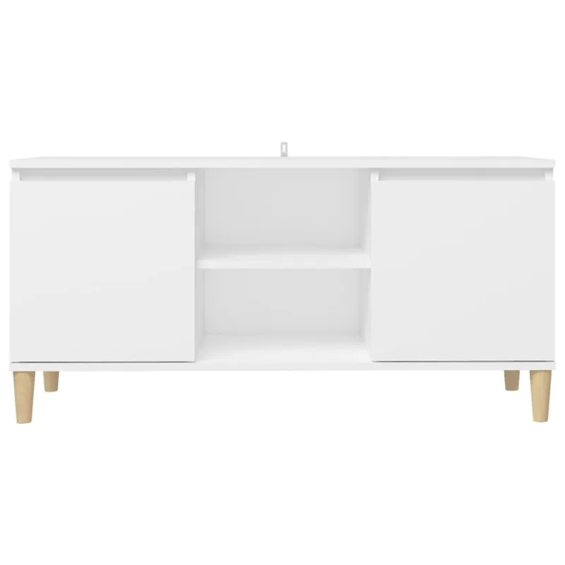 TV spintelė su medinėmis kojelėmis, balta, 103,5x35x50cm