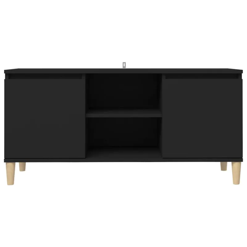 TV spintelė su medinėmis kojelėmis, juoda, 103,5x35x50cm