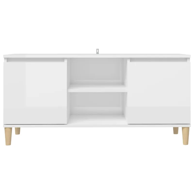 TV spintelė su medinėmis kojelėmis, balta, 103,5x35x50cm