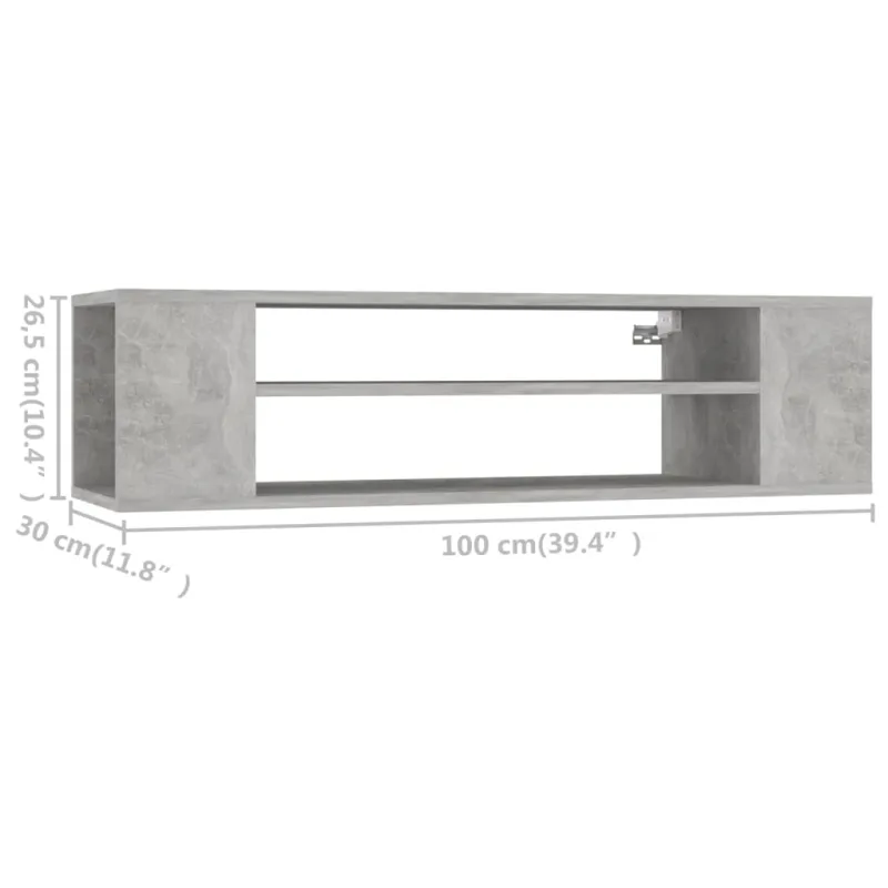 Pakabinama TV spintelė, betono pilka, 100x30x26,5cm, mediena