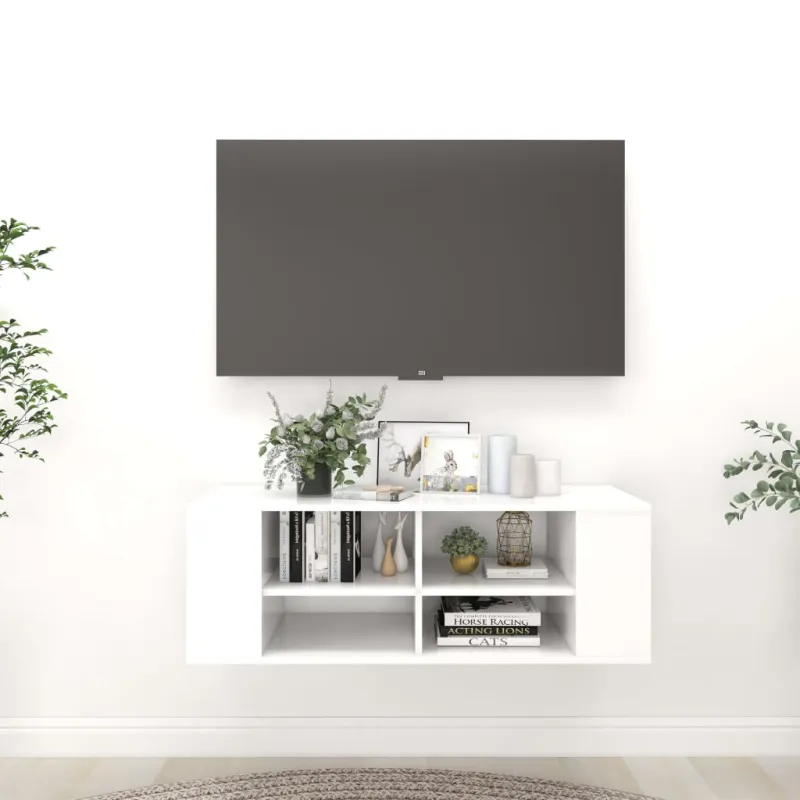Sieninė TV spintelė, balta, 102x35x35cm, apdirbta mediena
