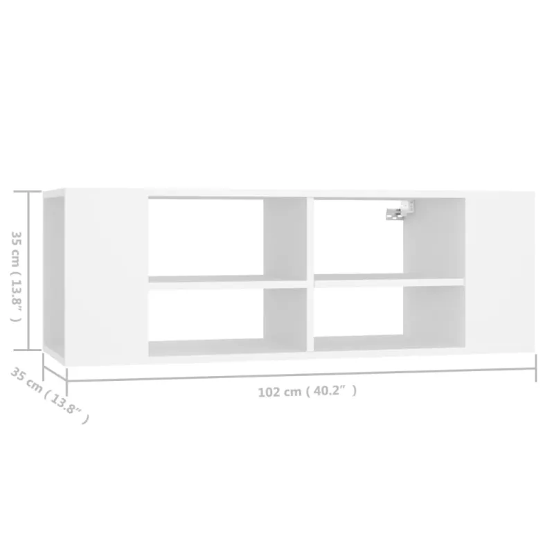 Sieninė TV spintelė, balta, 102x35x35cm, apdirbta mediena