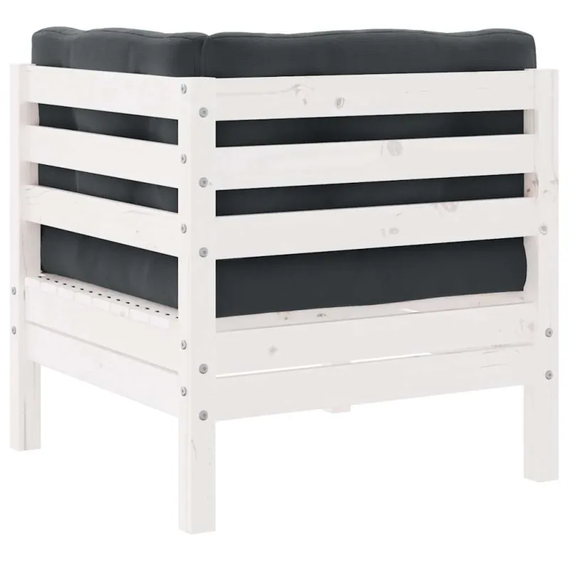 Kampinė sodo sofa su pagalvėlėmis, balta, pušies masyvas
