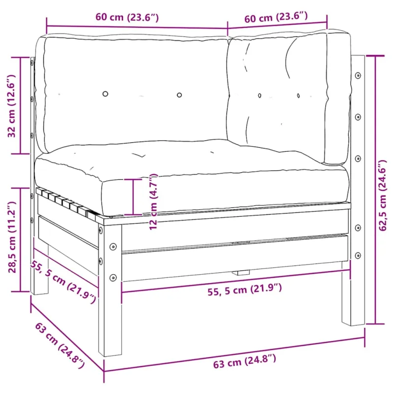 Kampinė sodo sofa su pagalvėlėmis, balta, pušies masyvas