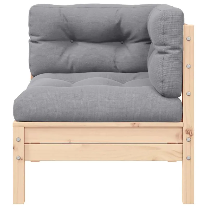 Dvivietė sodo sofa su pilkomis pagalvėlėmis, pušies masyvas