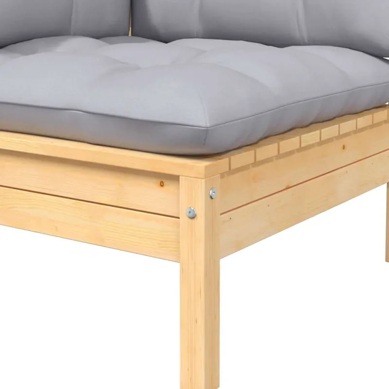 Dvivietė sodo sofa su pilkomis pagalvėlėmis, pušies masyvas