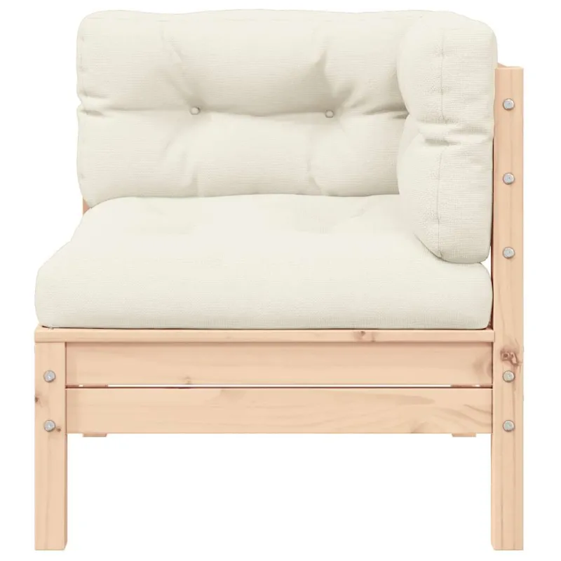 Dvivietė sodo sofa su kreminėmis pagalvėlėmis, pušies masyvas