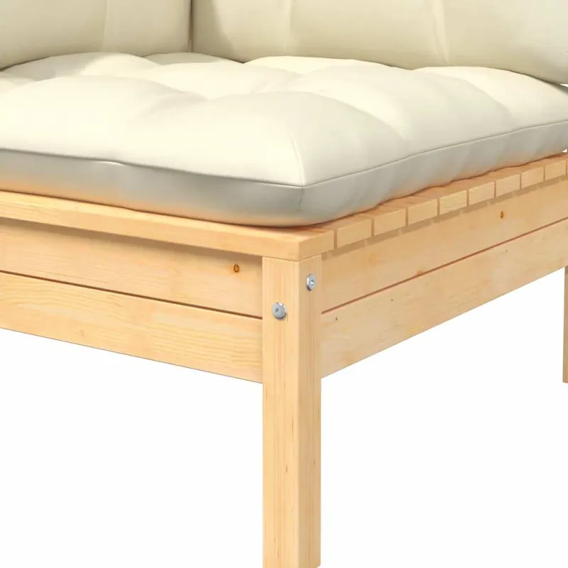 Dvivietė sodo sofa su kreminėmis pagalvėlėmis, pušies masyvas