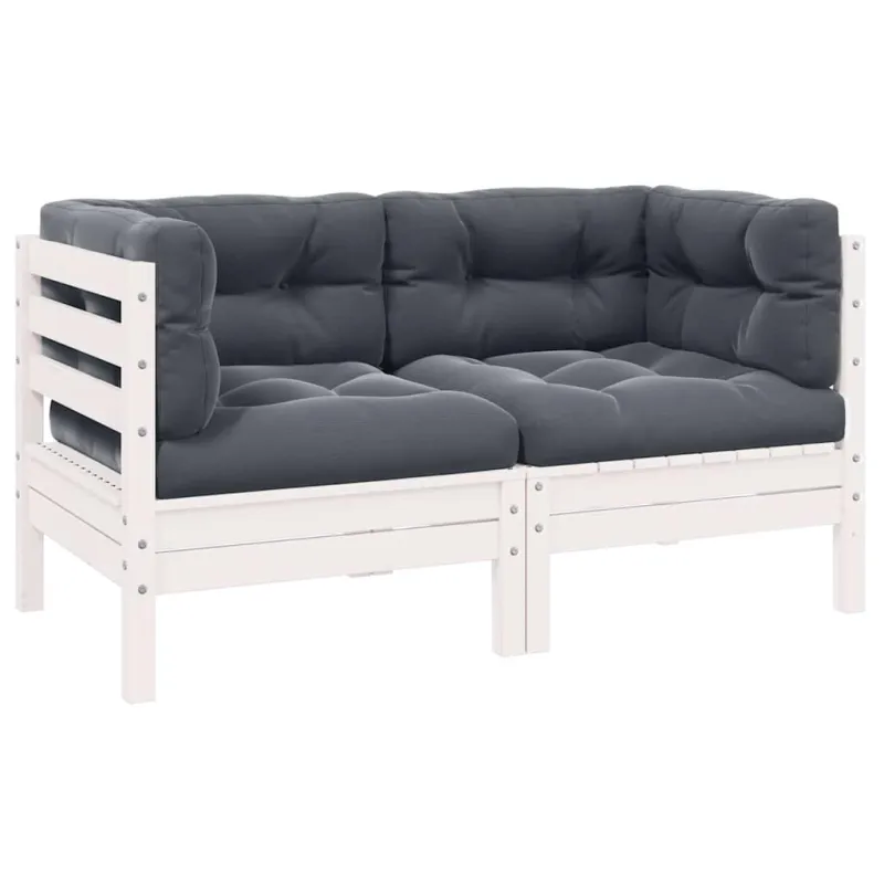 Dvivietė sodo sofa su pagalvėlėmis, balta, pušies masyvas