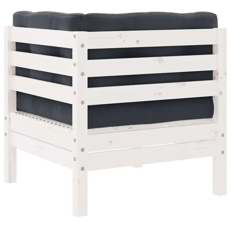Dvivietė sodo sofa su pagalvėlėmis, balta, pušies masyvas