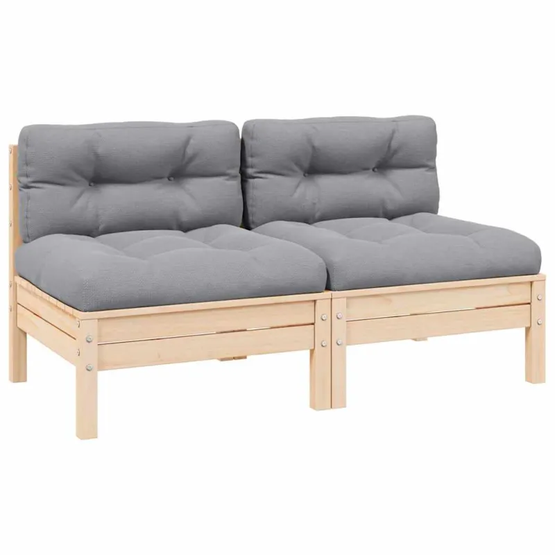 Dvivietė sodo sofa su pilkomis pagalvėlėmis, pušies masyvas
