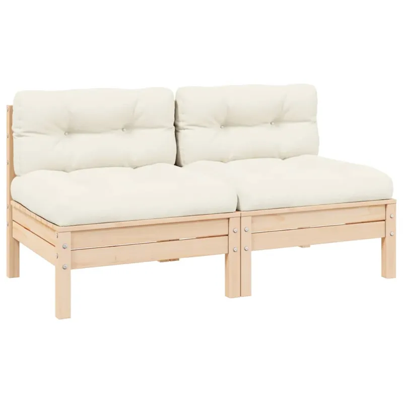 Dvivietė sodo sofa su kreminėmis pagalvėlėmis, pušies masyvas
