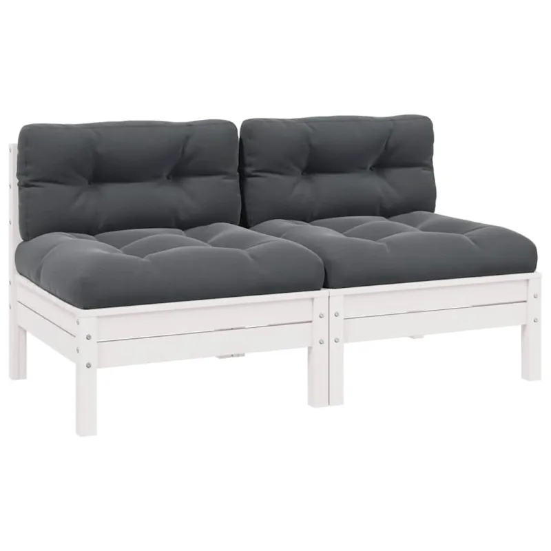 Dvivietė sodo sofa su pagalvėlėmis, balta, pušies masyvas