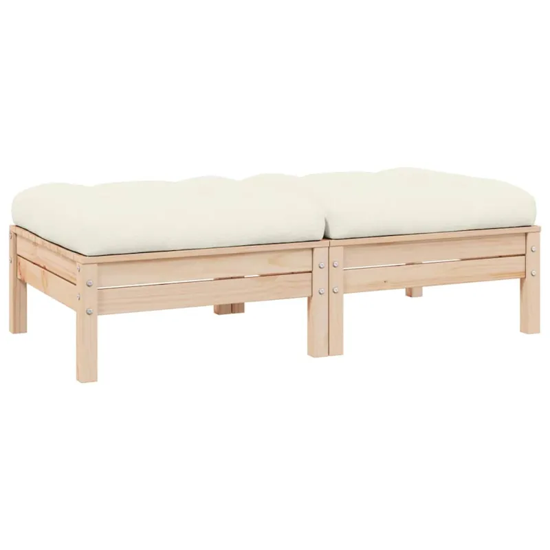 Dvivietė sodo sofa su kreminėmis pagalvėlėmis, pušies masyvas
