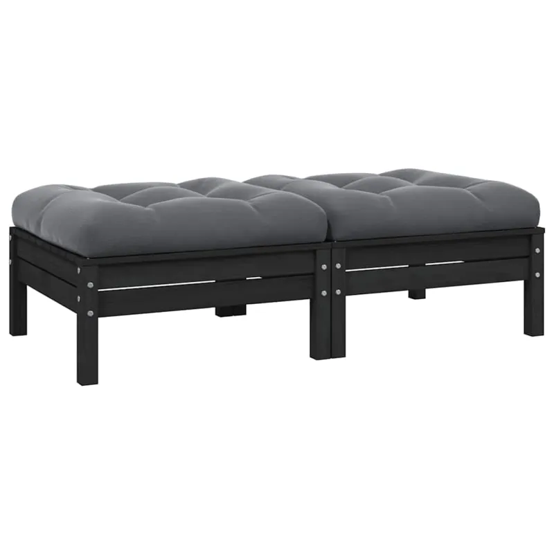 Dvivietė sodo sofa su pagalvėlėmis, juoda, pušies masyvas