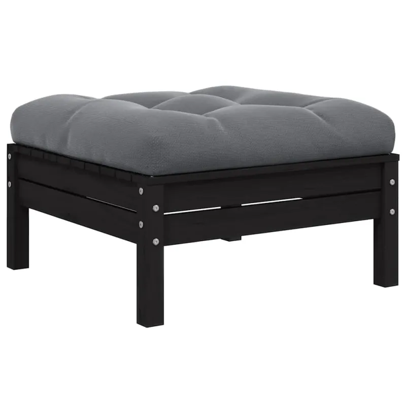 Dvivietė sodo sofa su pagalvėlėmis, juoda, pušies masyvas