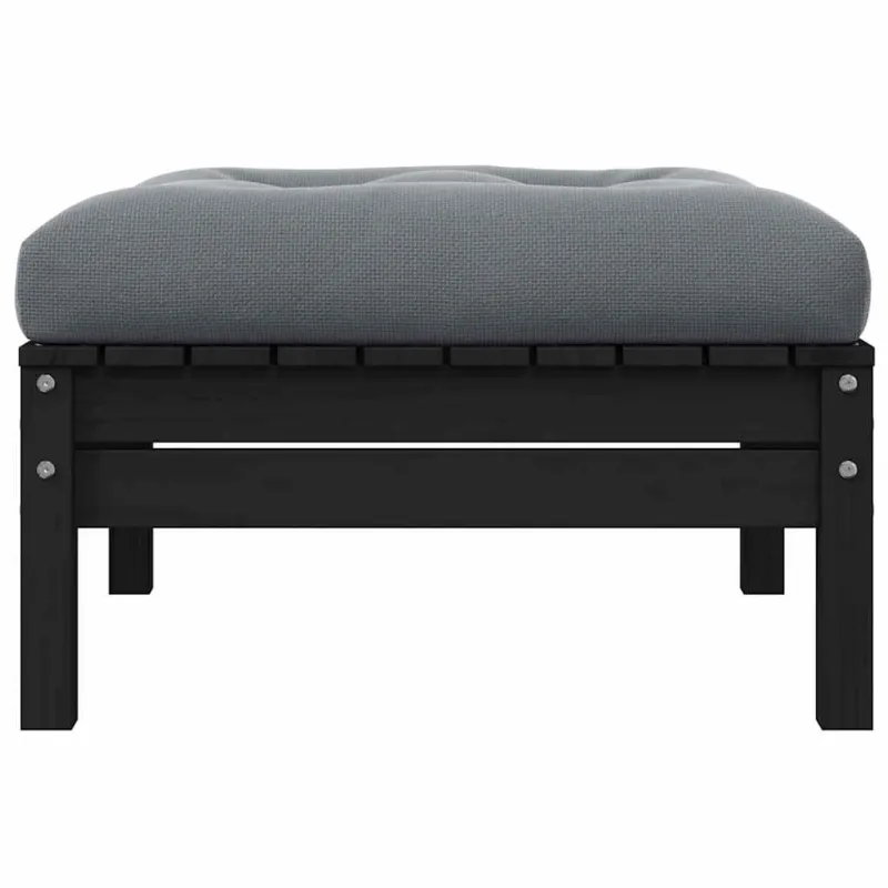 Dvivietė sodo sofa su pagalvėlėmis, juoda, pušies masyvas