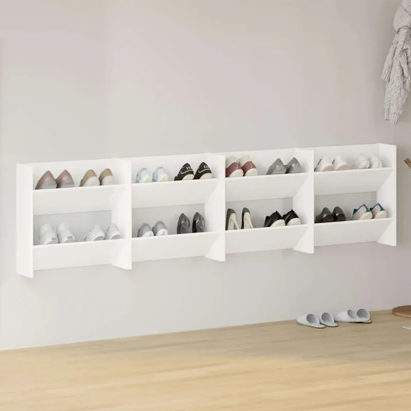 Sieninės spintelės batams, 4vnt., baltos, 60x18x60cm, mediena