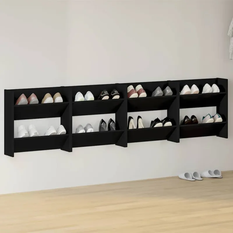 Sieninės spintelės batams, 4vnt., juodos, 60x18x60cm, mediena