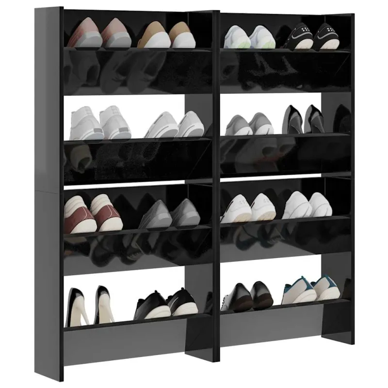Sieninės spintelės batams, 4vnt., juodos, 60x18x60cm, mediena