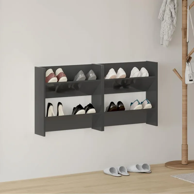 Sieninės spintelės batams, 2vnt., pilkos, 60x18x60cm, mediena