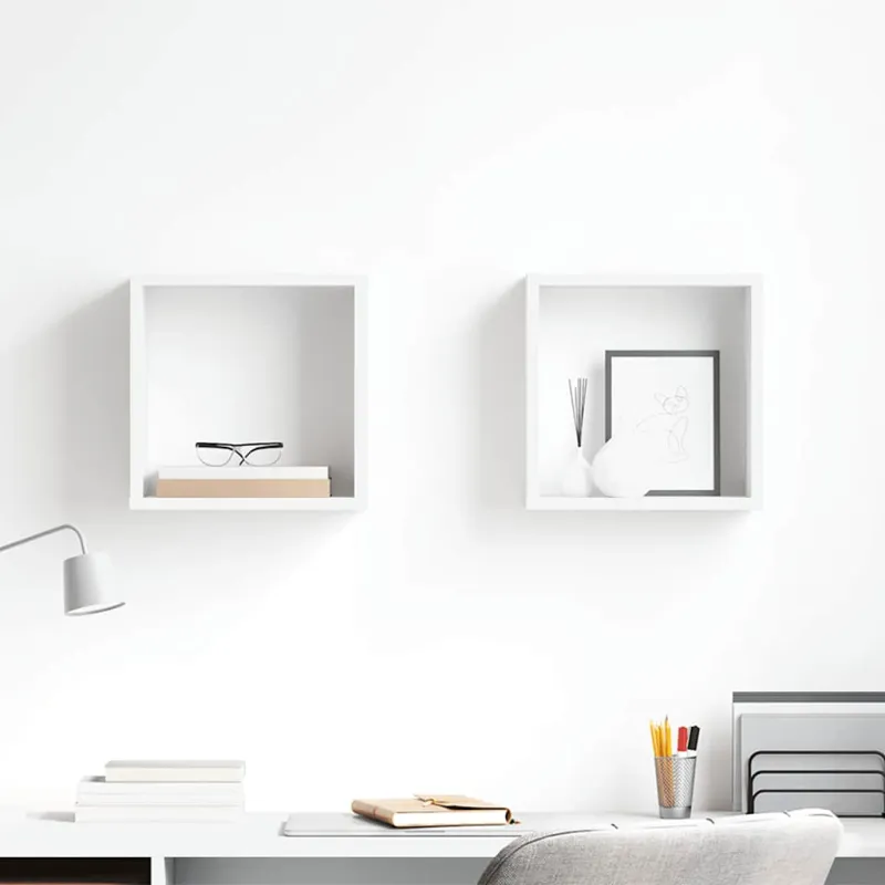 Sieninės lentynos, 2vnt., baltos, 30x15x30cm, kubo formos