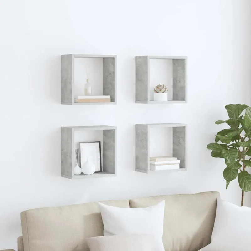 Sieninės lentynos, 4vnt., pilkos, 30x15x30cm, kubo formos