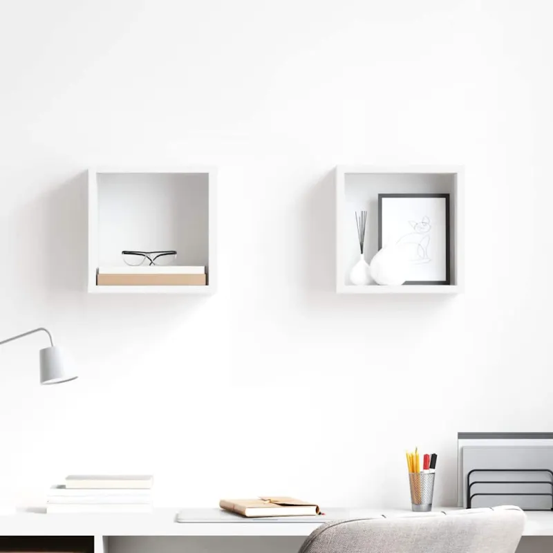 Sieninės lentynos, 2vnt., baltos, 26x15x26cm, kubo formos