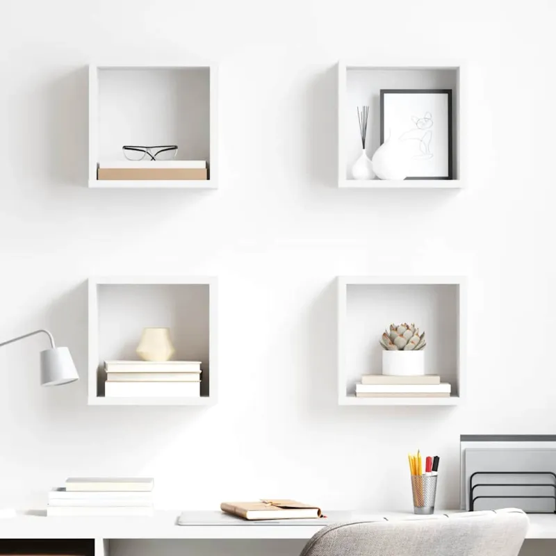 Sieninės lentynos, 4vnt., baltos, 26x15x26cm, kubo formos