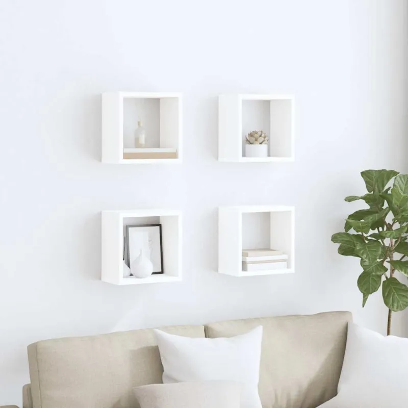 Sieninės lentynos, 4vnt., baltos, 26x15x26cm, kubo formos