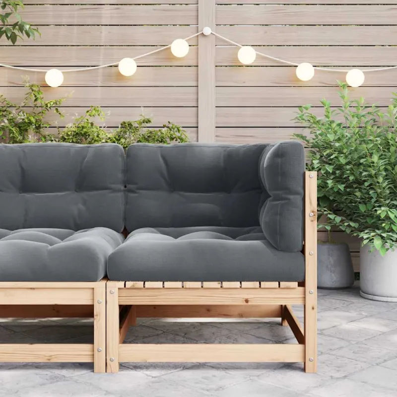 Kampinė sodo sofa su antracito pagalvėlėmis, pušies masyvas