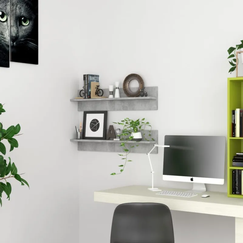 Sieninės lentynos, 2vnt., betono pilkos, 80x11,5x18cm, MDP