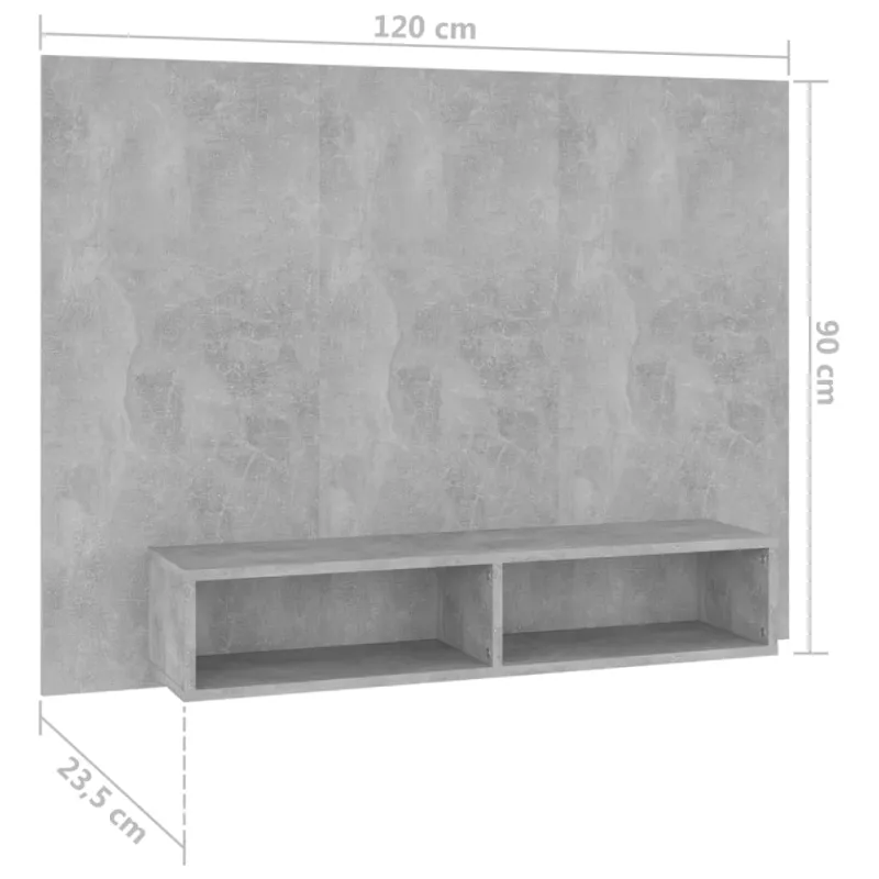 Sieninė TV spintelė, betono pilka, 120x23,5x90cm, mediena