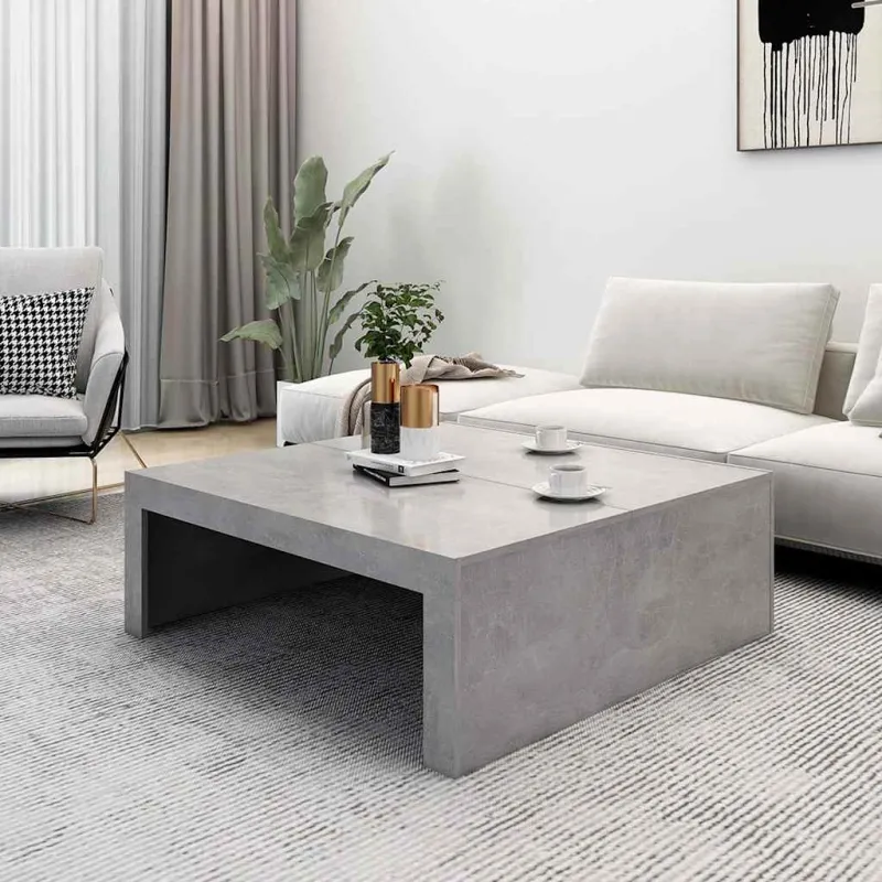 Kavos staliukas, betono pilkas, 100x100x35cm, apdirbta mediena