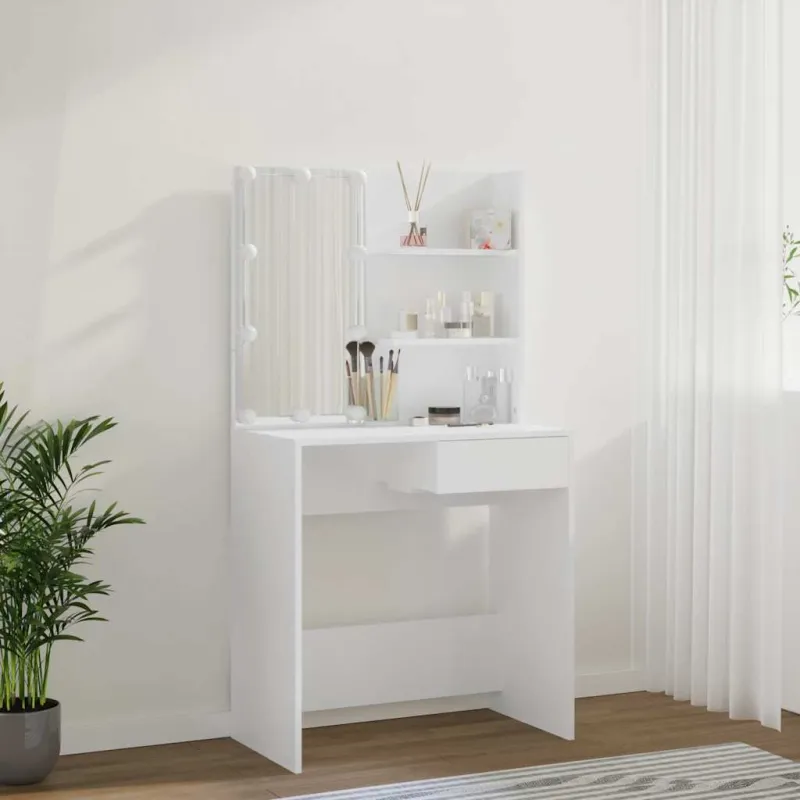 Kosmetinis staliukas su LED apšvietimu, baltas, 74,5x40x141cm