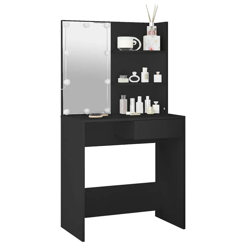 Kosmetinis staliukas su LED apšvietimu, juodas, 74,5x40x141cm