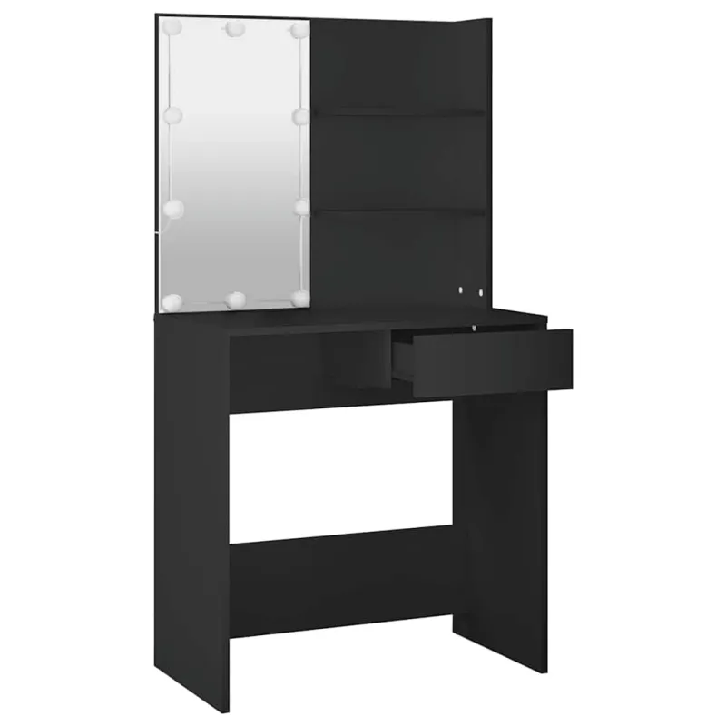 Kosmetinis staliukas su LED apšvietimu, juodas, 74,5x40x141cm