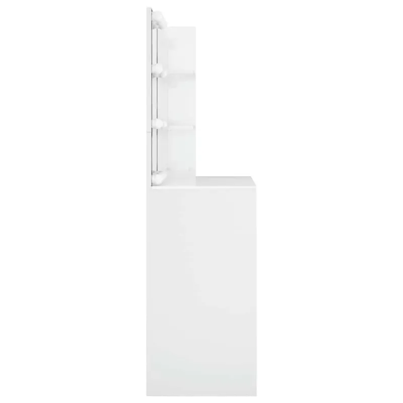 Kosmetinis staliukas su LED, baltas, 74,5x40x141cm, blizgus