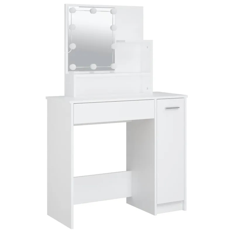 Kosmetinis staliukas su LED apšvietimu, baltas, 86,5x35x136cm