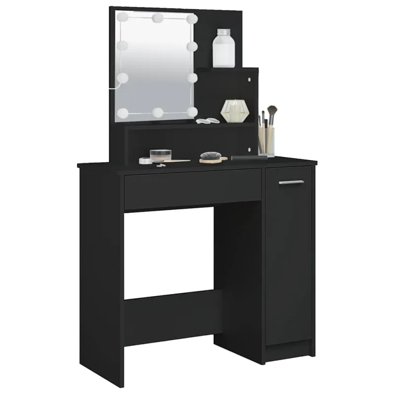 Kosmetinis staliukas su LED, juodas, 86,5x35x136cm