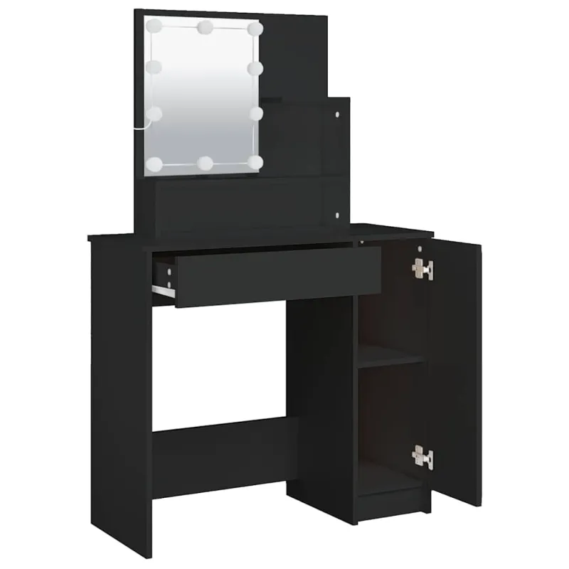 Kosmetinis staliukas su LED, juodas, 86,5x35x136cm