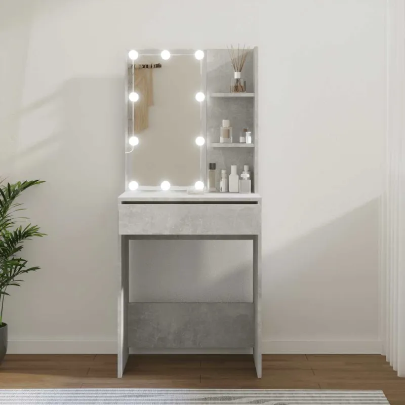 Kosmetinis staliukas su LED apšvietimu, pilkas, 60x40x140cm