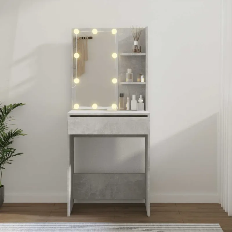 Kosmetinis staliukas su LED apšvietimu, pilkas, 60x40x140cm