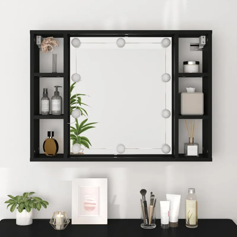 Veidrodinė spintelė su LED apšvietimu, juoda, 76x15x55cm