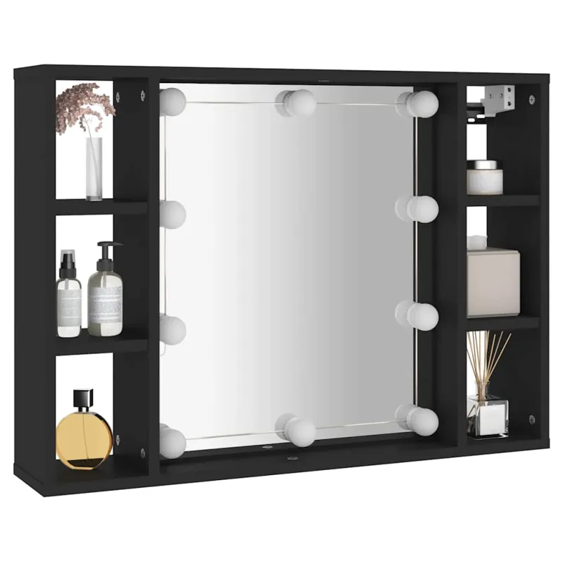 Veidrodinė spintelė su LED apšvietimu, juoda, 76x15x55cm