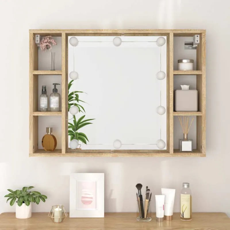 Veidrodinė spintelė su LED apšvietimu, ąžuolo, 76x15x55cm