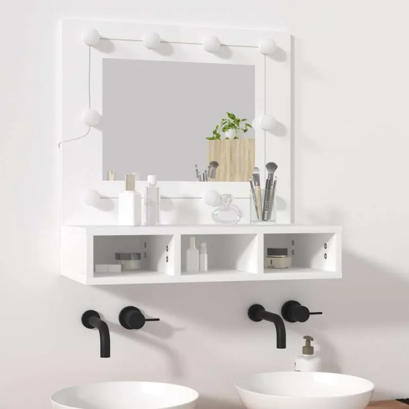 Veidrodinė spintelė su LED apšvietimu, balta, 60x31,5x62cm
